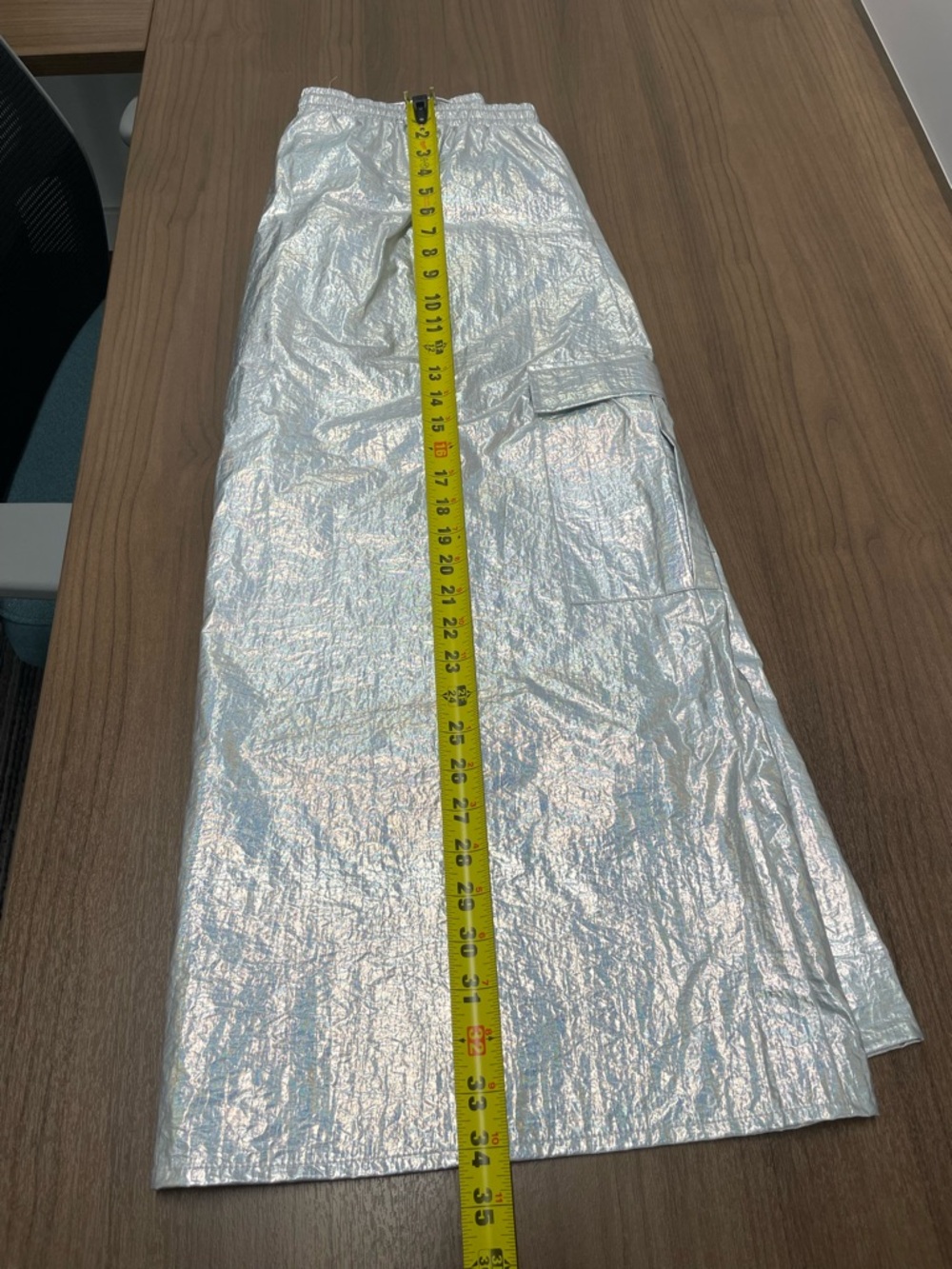 By Anthropologie Iridescent Metallic Silver Cargo Midi Skirt with Front Slit - Picture 6 of 9